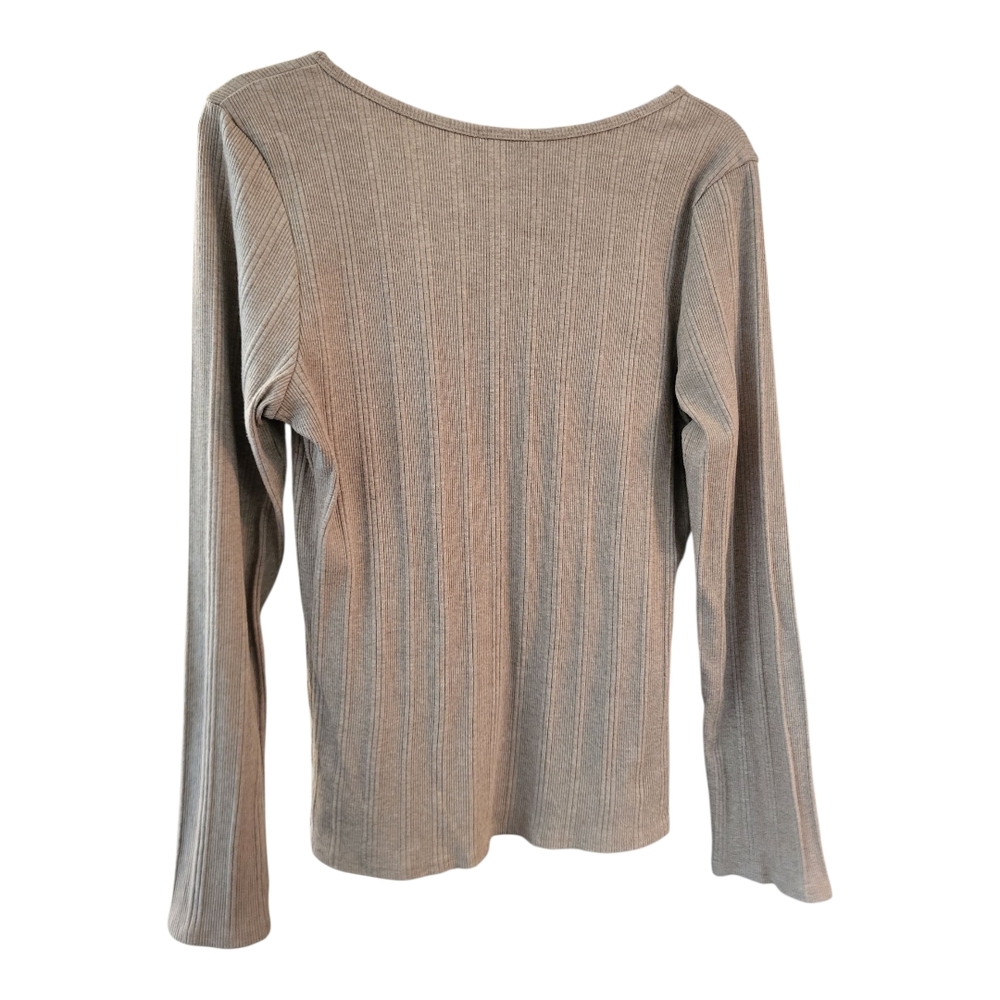 Bozzolo Taupe Ribbed Long Sleeve Notch Neck Blouse - Size 2X - Picture 2 of 4